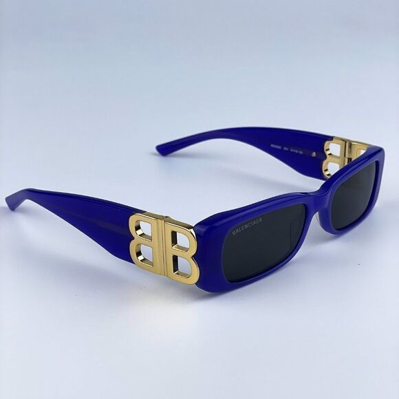 NEW Balenciaga BB0096S 004 Violet/Gold Gray Rectangle/Narrow Women Sunglasses - Picture 1 of 12